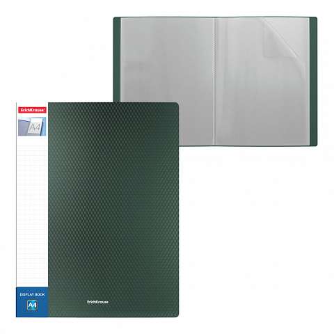 Plastic file folder with spine pocket ErichKrause® Diamond Original, with 30 pockets, A4, green