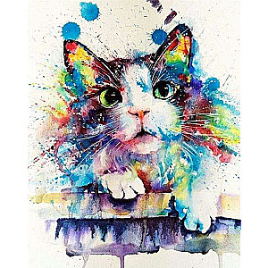 Numbered Paintings 30x40 cm Colorful Cat, 20 colors, level 4
