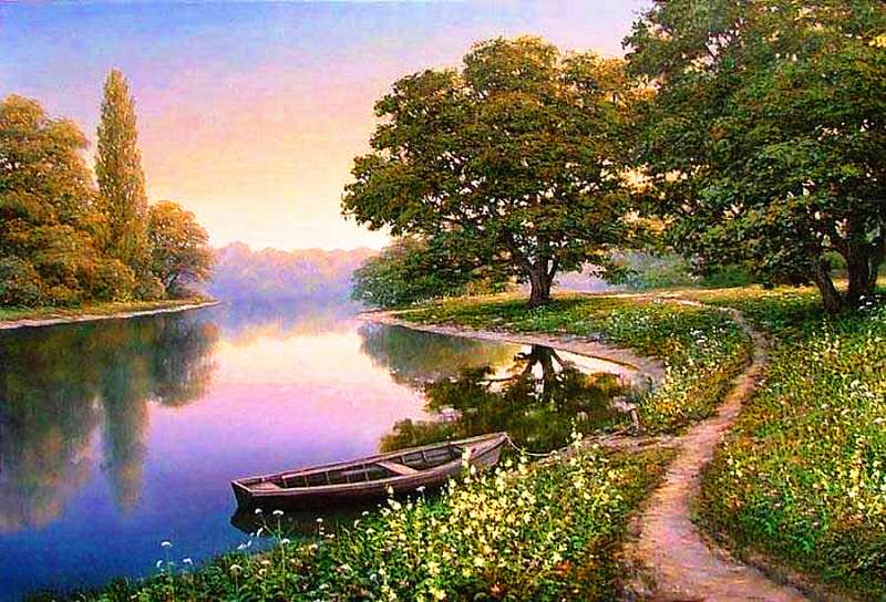Paint by Numbers 30x40 cm Boat on the River, 20 colors, art. 4