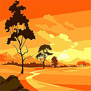 Paint by numbers 20x20 cm Tree at sunset, 9 colors, level 4