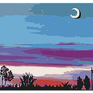 Numbered Painting 20x20 cm Night, 10 colors, 4 pcs.