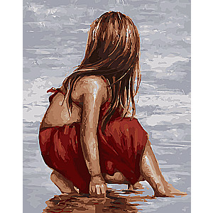 Paint by numbers 30x40 cm Girl in Red. Beach, 20 colors, torn 4