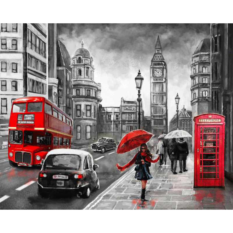 Diamond mosaic 40x50 cm Red shades of London, 21 colors, level 4