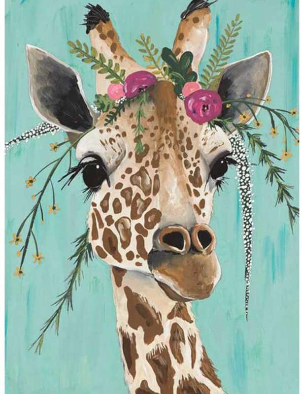 Diamond mosaic 40x50 cm Giraffe in flowers, 28 colors, level 4