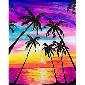 Diamond mosaic 30x40 cm Palms at sunset, 26 colors, level 4