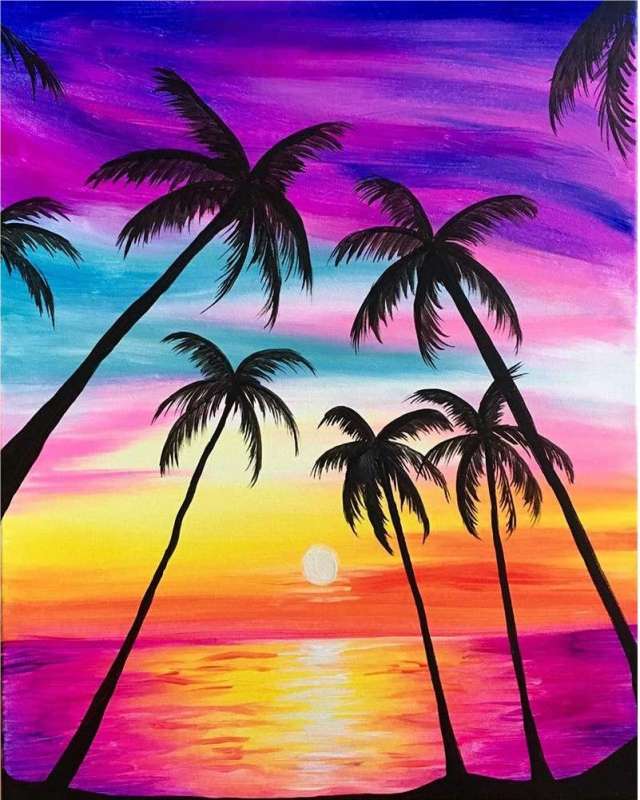 Diamond mosaic 30x40 cm Palms at sunset, 26 colors, level 4
