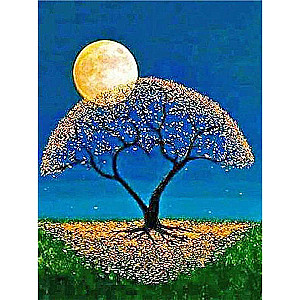 Diamond painting 30x40 cm Autumn tree under the moon, 25 colors, level 4
