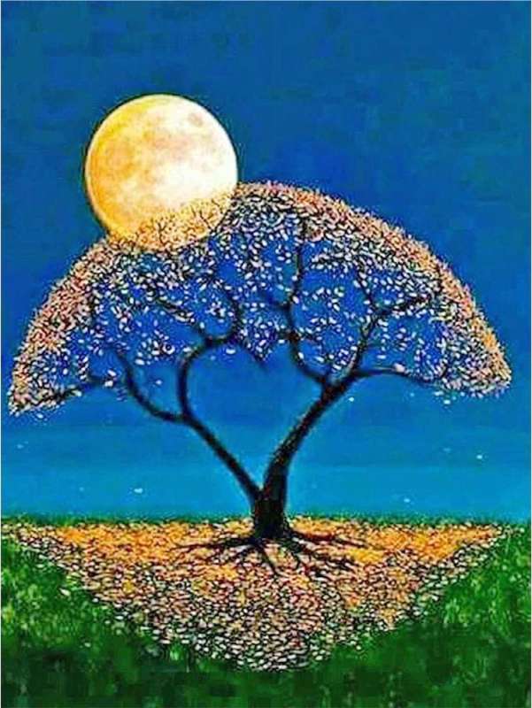 Diamond painting 30x40 cm Autumn tree under the moon, 25 colors, level 4