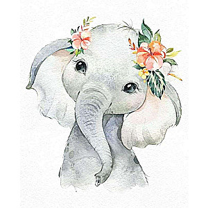 Diamond Mosaic 30x40 cm Baby Elephant with Flowers, 24 colors, set 4