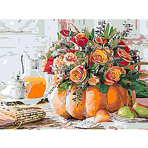 Diamond Mosaic 30x40 cm Still Life. Pumpkin with Roses, 26 colors, level 4