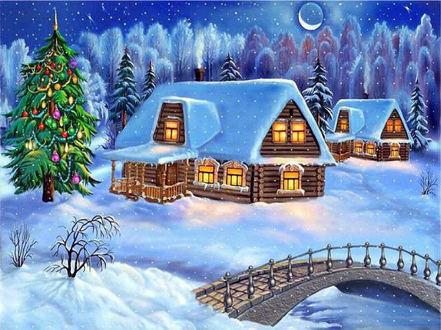 Diamond Mosaic 30x40 cm Forest Hut for New Year, 28 colors, 4 levels