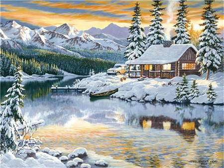 Diamond mosaic 30x40 cm Winter cottage, 26 colors, round 4