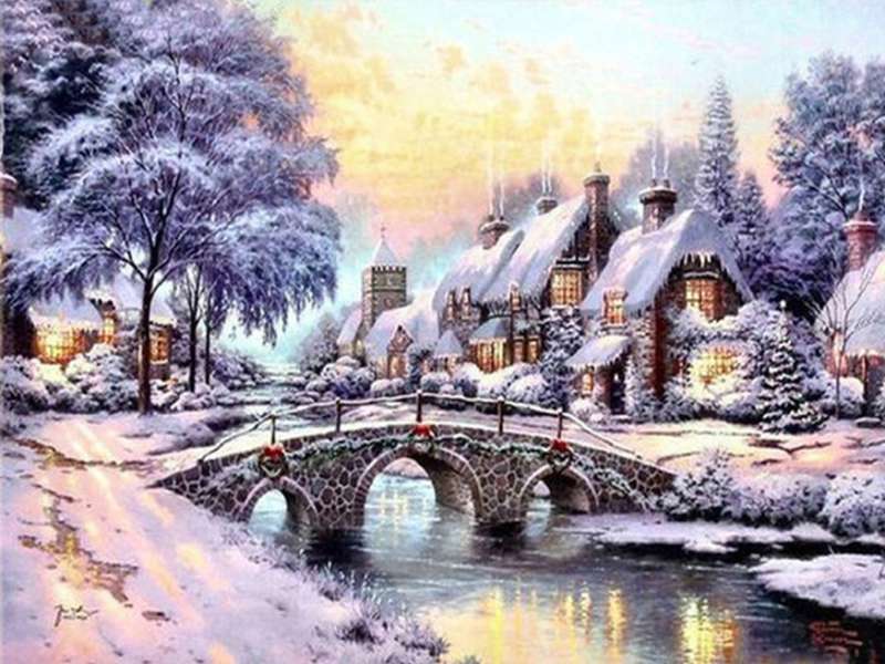 Diamond mosaic 30x40 cm Winter Bridge, 26 colors, level 4