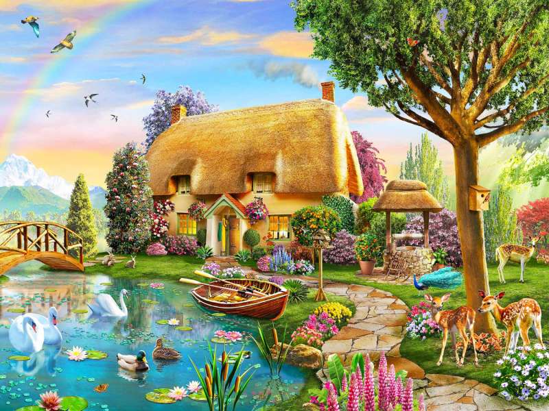 Diamond mosaic 30x40 cm Fairy house by the lake, 26 colors, level 4