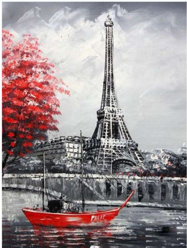 Diamond Mosaic 30x40 cm Red Boat in Paris, 26 colors, level 4