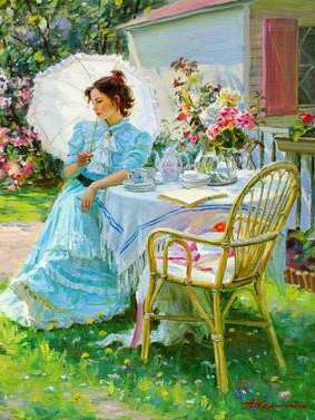 Diamond mosaic 30x40 cm Tea party in the garden, 26 colors, level 4