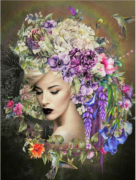 Diamond Mosaic 30x40 cm Girl with Flower Hairstyle, 26 colors, type 4