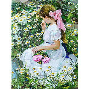 Diamond mosaic 30x40 cm Girl in a chamomile field, 26 colors, item 4