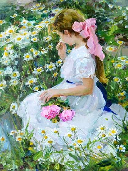 Diamond mosaic 30x40 cm Girl in a chamomile field, 26 colors, item 4