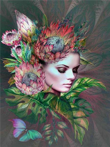 Diamond Mosaic 30x40 cm Portrait in Flowers, 26 colors, level 4