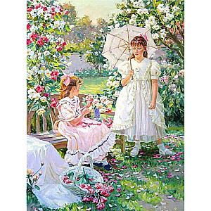 Diamond mosaic 30x40 cm Girls in a blooming garden, 26 colors, square 4