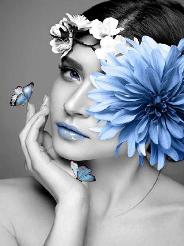 Diamond mosaic 30x40 cm Model with blue chrysanthemum, 24 colors, level 4