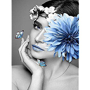 Diamond mosaic 30x40 cm Model with blue chrysanthemum, 24 colors, level 4