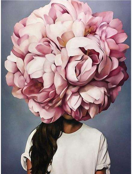 Diamond Mosaic 30x40 cm Girl-Bouquet. Peonies, 24 colors, level 4