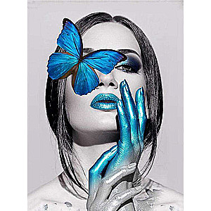 Diamond mosaic 30x40 cm Model with blue butterfly, 26 colors, difficulty level 4