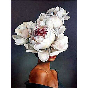 Diamond Mosaic 30x40 cm Girl Flower - White Peony, 26 colors, perforated 4