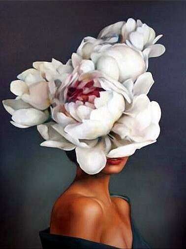 Diamond Mosaic 30x40 cm Girl Flower - White Peony, 26 colors, perforated 4