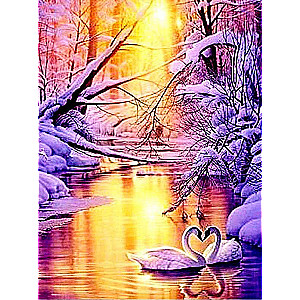 Diamond Mosaic 30x40 cm Swan Love. Winter, 26 colors, level 4