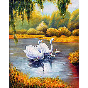 Diamond Painting 30x40 cm Family of Swans, 26 colors, cut 4