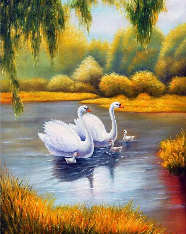 Diamond Painting 30x40 cm Family of Swans, 26 colors, cut 4