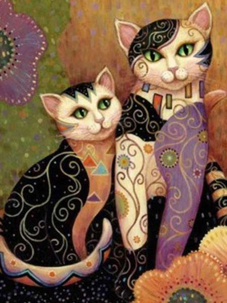 Diamond Painting 30x40 cm Patterned Cats, 24 colors, round 4