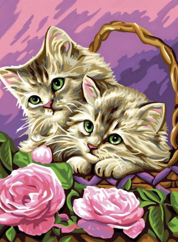 Diamond mosaic 30x40 cm Kittens in a basket, 26 colors, half 4