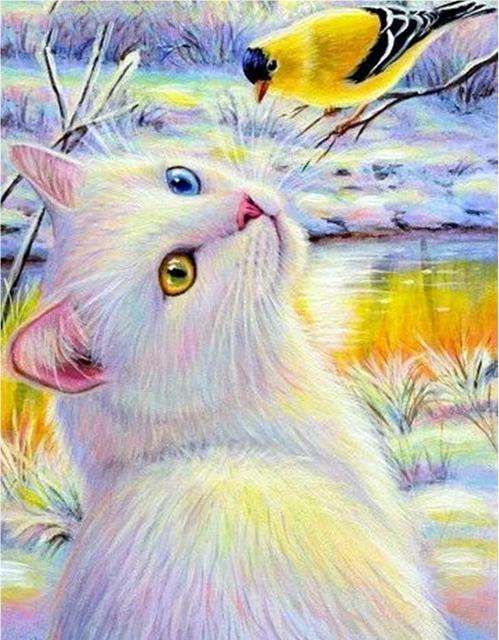 Diamond Mosaic 30x40 cm White Cat, 25 colors, 4 types