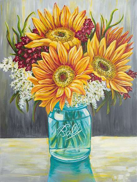 Diamond mosaic 30x40 cm Sunflowers in a vase, 26 colors, level 4