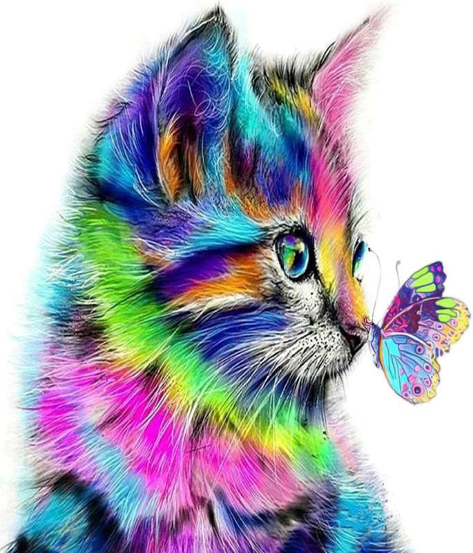 Diamond Mosaic 30x40 cm Rainbow Cat with Butterfly, 26 colors, 4th level
