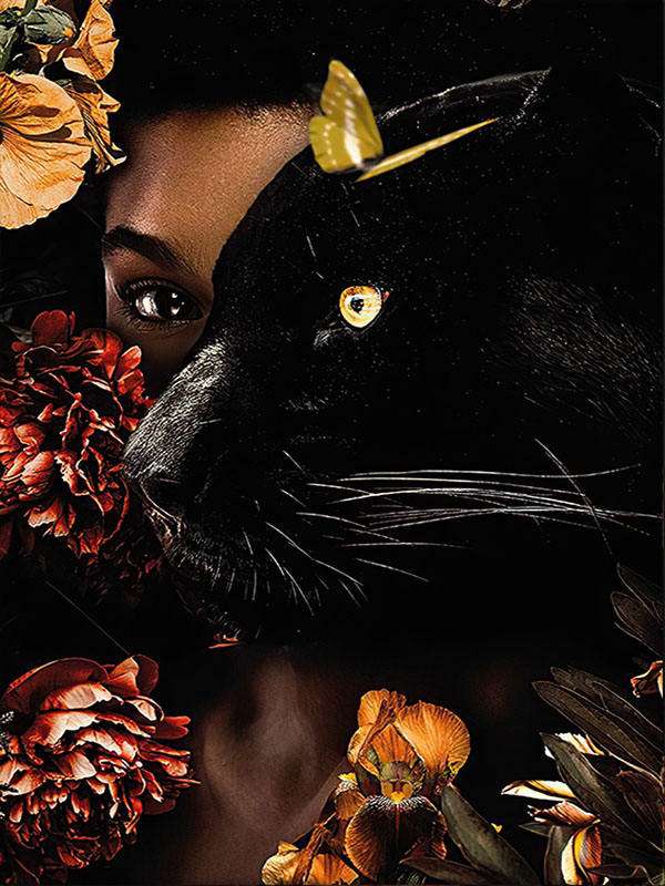 Diamond Mosaic 30x40 cm Girl with Panther, 26 colors, level 4