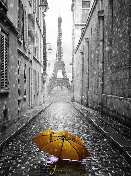 Diamond mosaic 30x40 cm Yellow umbrella in Paris, 19 colors, ch. 4