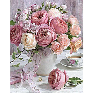Diamond Mosaic 30x40 cm Vase with a Bouquet of Roses, 25 Colors, Level 4