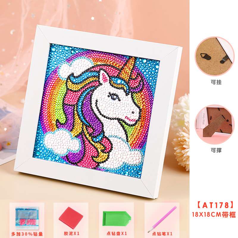 Diamond mosaic 15x15 cm with photo frame Rainbow unicorn