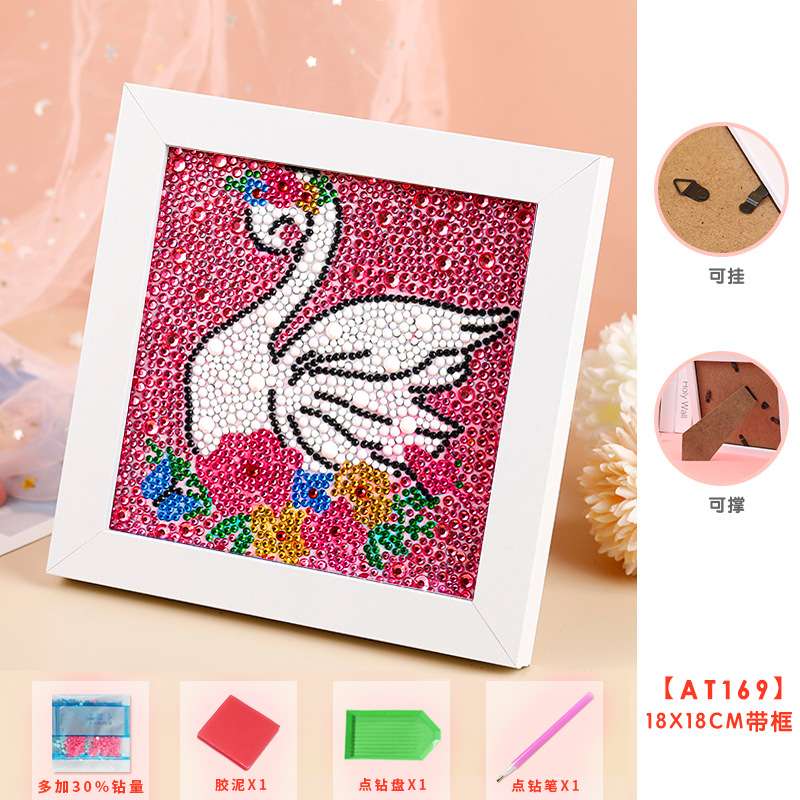 Diamond mosaic 15x15 cm with photo frame Swan in flowers