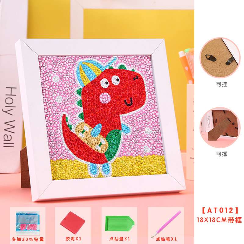 Diamond Mosaic 15x15 cm with Photo Frame Red Dinosaur