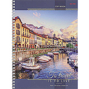 Notebook GRID A4 60 sheets. BOATS BY THE MOUNTAIN LAKE