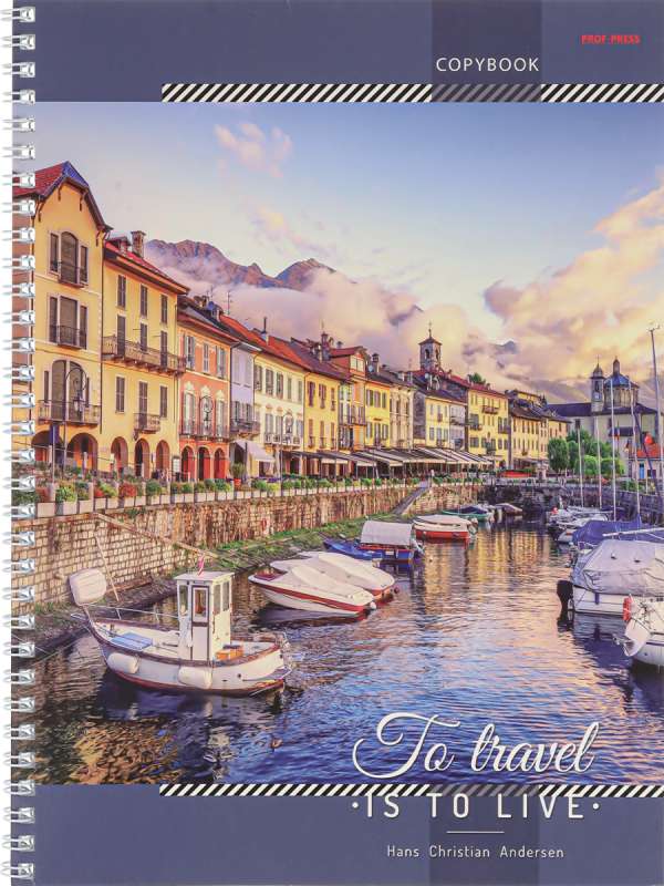 Notebook GRID A4 60 sheets. BOATS BY THE MOUNTAIN LAKE
