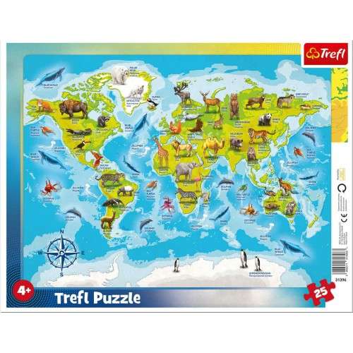 Puzzles for Kids - World Map with Animals 25 Pieces