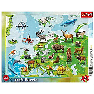 Puzzles for children - Map of Europe with animals 25 pieces