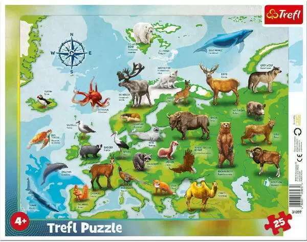 Puzzles for children - Map of Europe with animals 25 pieces